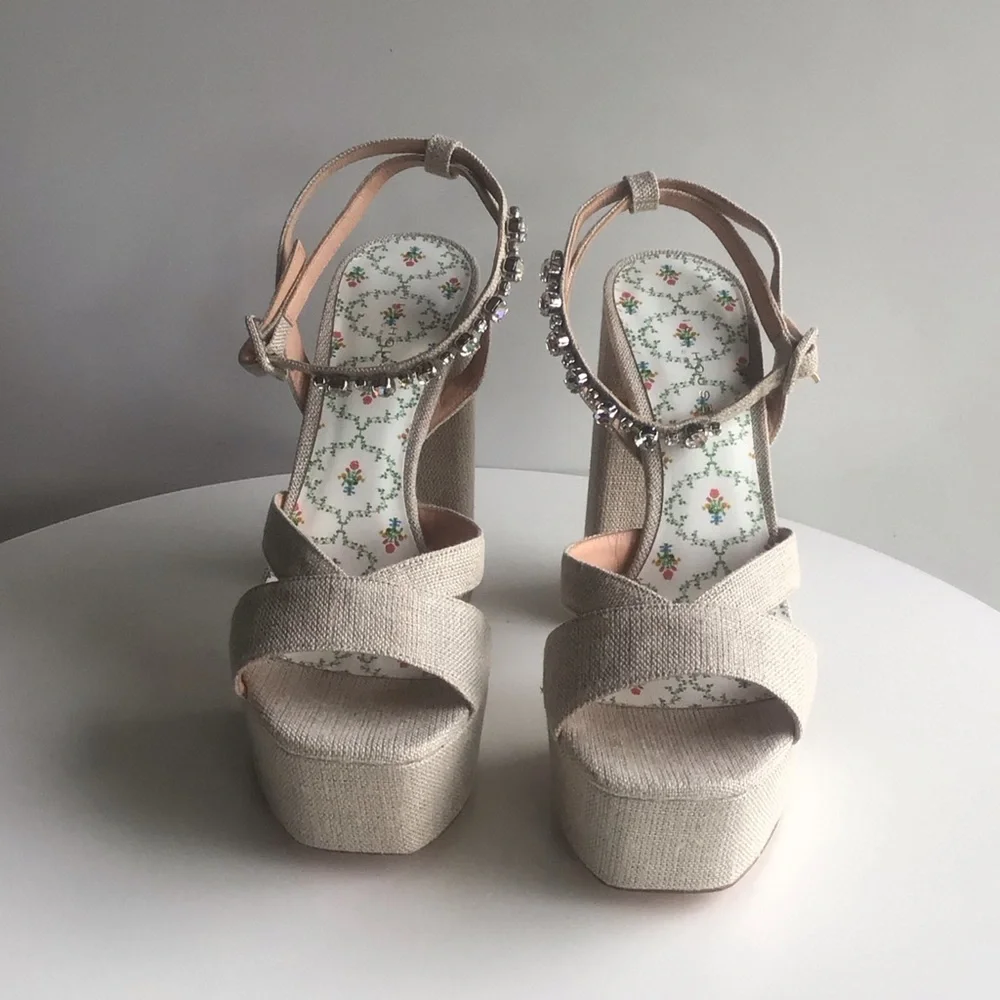 Hill House Home party jeweled Beige Platform heels Sandals